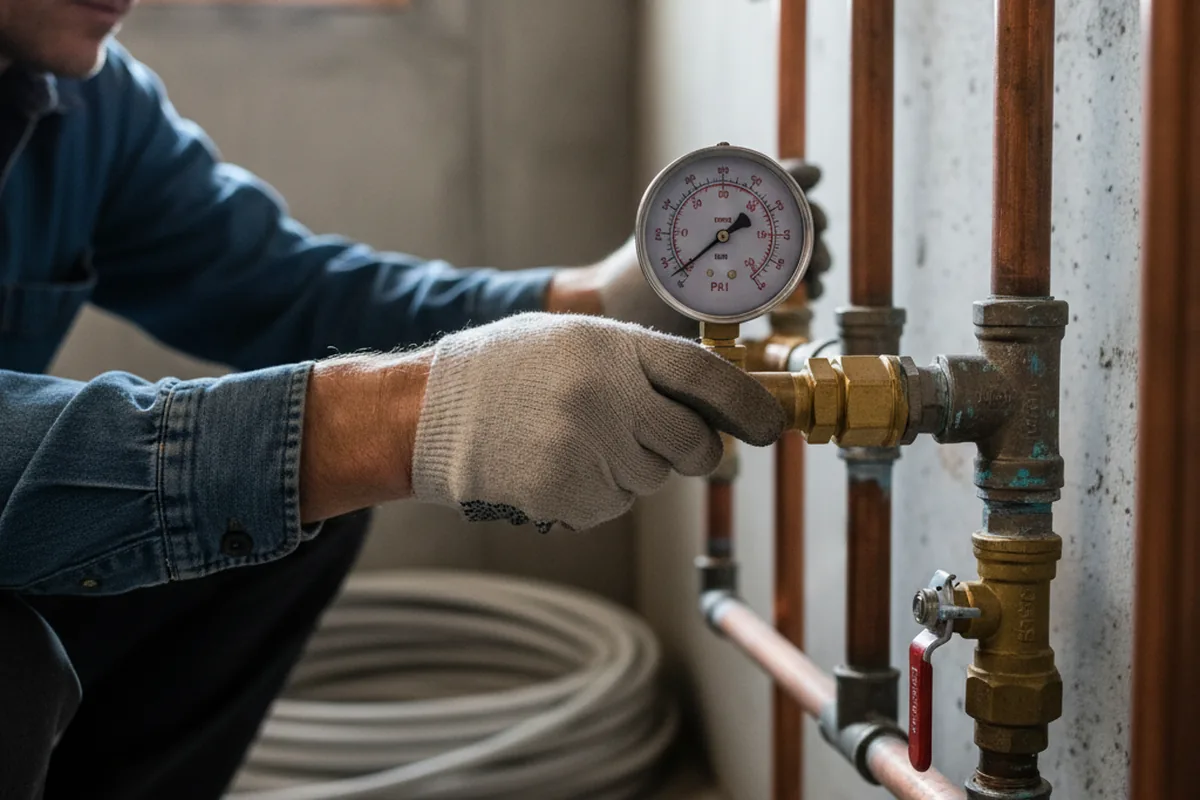 Pressure testing a repaired line during Water Line Repair in Hedrick